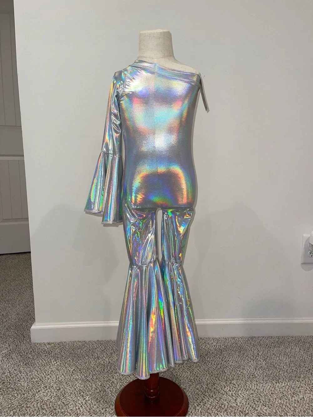 Holographic One-Shoulder Kids Costume Dress - Silver